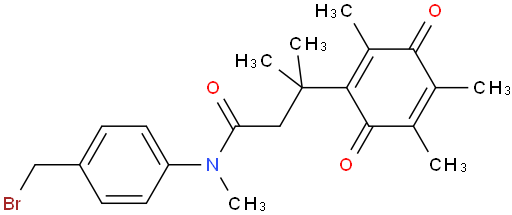 N-(4-(bromomethyl)phenyl)-N,3-dimethyl-3-(2,4,5-trimethyl-3,6-dioxocyclohexa-1,4-dien-1-yl)butanamide